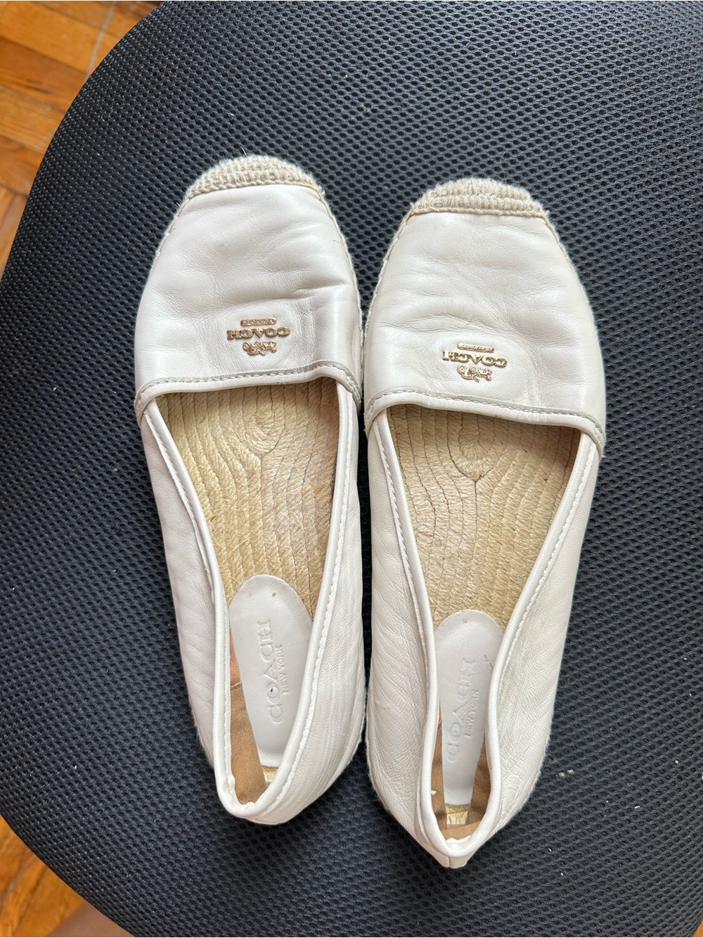 COACH Cream Leather Espadrille Flats with Braided Toe